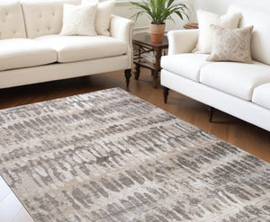 HomeRoots 5' Abstract Distressed Area Rug in Beige and Brown – Modern Style, Stain-Resistant, Easy Care Elegance 8' X 11' 558971
