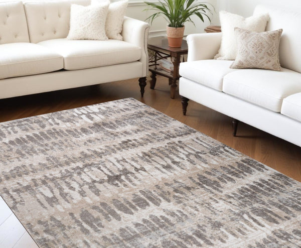 HomeRoots 5' Abstract Distressed Area Rug in Beige and Brown – Modern Style, Stain-Resistant, Easy Care Elegance 8' X 11' 558971