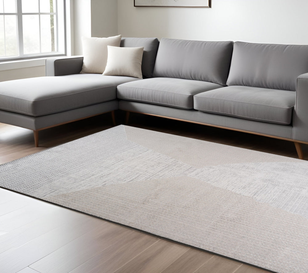 Homeroots 8' X 11' Cream And Beige Abstract Non Skid Area Rug  Polyester 558979