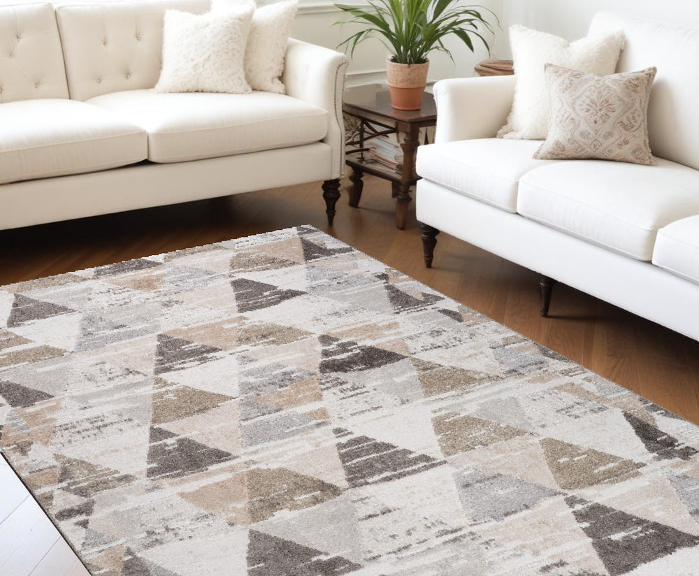 Homeroots 8' X 11' Beige And Brown Abstract Distressed Area Rug  Polyester 558983