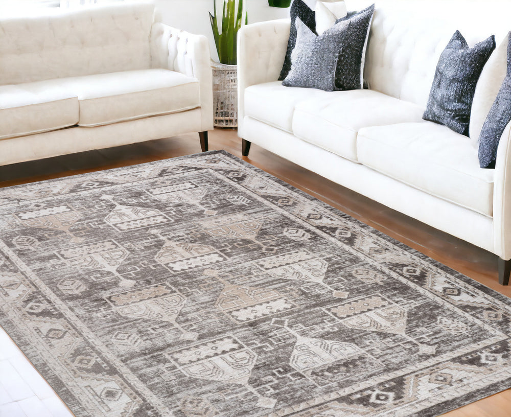 Homeroots 5' X 8' Beige And Brown Abstract Distressed Area Rug  Polyester 558985