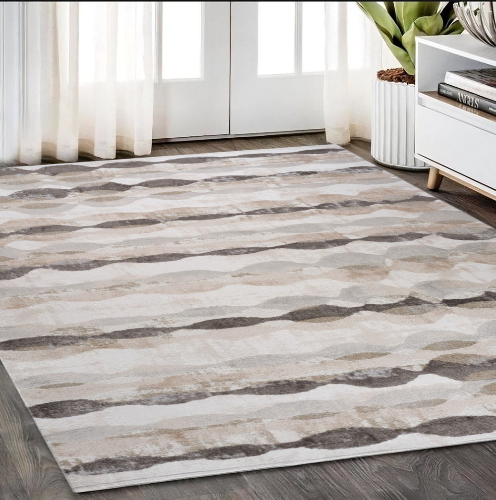 Homeroots 5' X 8' Beige And Brown Abstract Distressed Area Rug  Polyester 558989