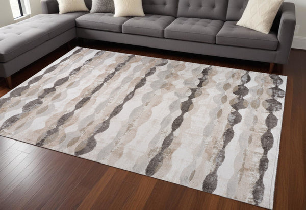 HomeRoots 5' Beige and Brown Abstract Distressed Area Rug - Stylish, Stain-Resistant, and Easy to Maintain 8' X 11' 558991