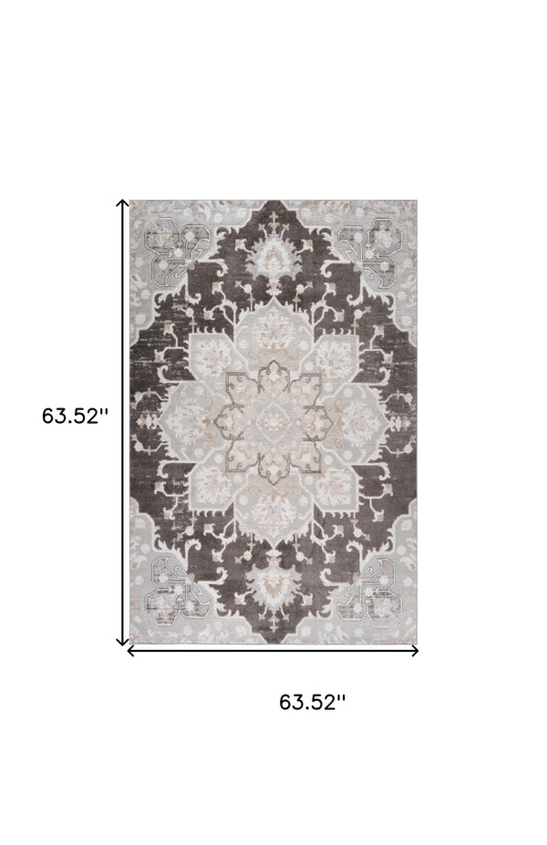 Homeroots 5' X 8' Gray And Brown Southwestern Distressed Area Rug  Polyester 558993