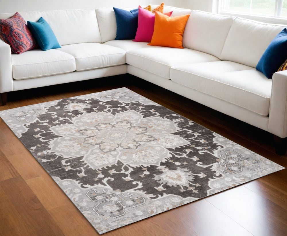 Homeroots 5' X 8' Gray And Brown Southwestern Distressed Area Rug  Polyester 558993