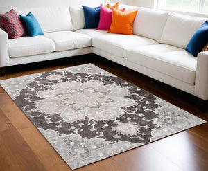 Homeroots 5' X 8' Gray And Brown Southwestern Distressed Area Rug  Polyester 558993