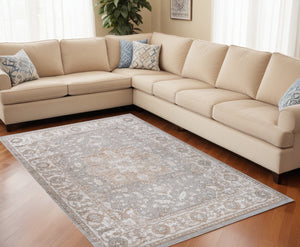 Homeroots 5' X 8' Beige And Gray Oriental Distressed Area Rug  Polyester 558997