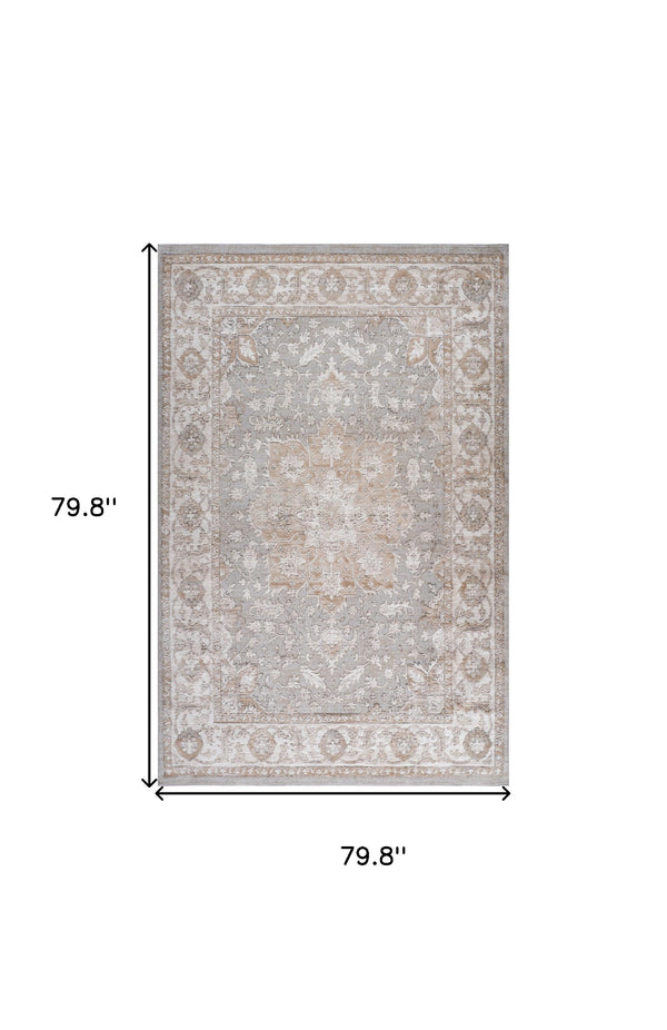 Homeroots 7' X 10' Beige And Gray Oriental Distressed Area Rug  Polyester 558998