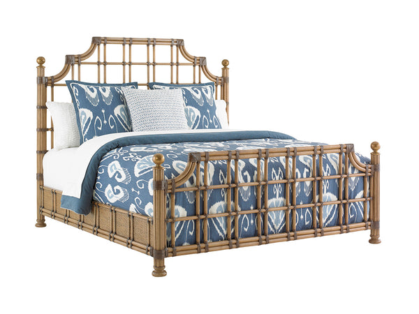 Lexington Tommy Bahama Home St. Kitts Rattan Bed - Embrace Casual Elegance With Luxurious Leather-wrapped Design And Gold Accents Bermuda Sands  558-144c