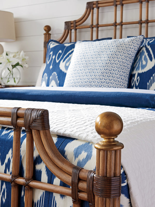 Lexington Tommy Bahama Home St. Kitts Rattan Bed - Embrace Casual Elegance With Luxurious Leather-wrapped Design And Gold Accents Bermuda Sands  558-144c