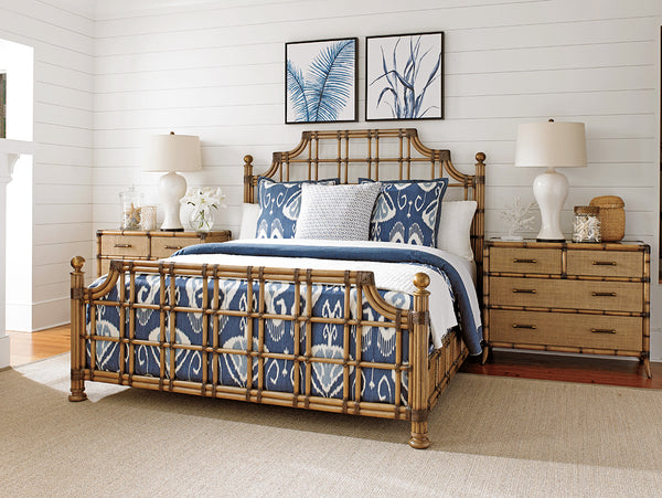 Lexington Tommy Bahama Home St. Kitts Rattan Bed - Embrace Casual Elegance With Luxurious Leather-wrapped Design And Gold Accents Bermuda Sands  558-144c