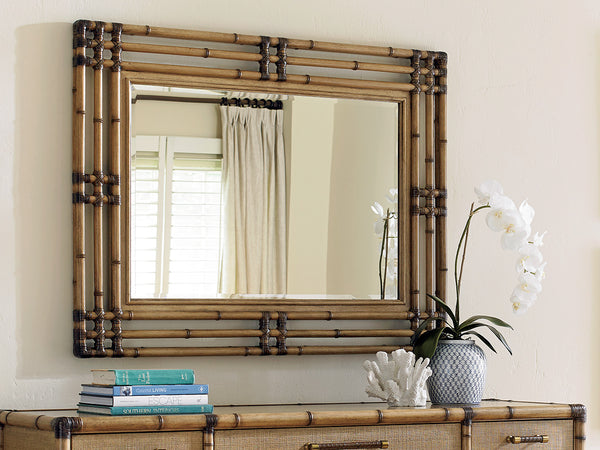 Lexington Tommy Bahama Home Savana Mirror - Embrace Casual Elegance With Leather-wrapped Bamboo Frame For Stylish Living Spaces Bermuda Sands  558-205