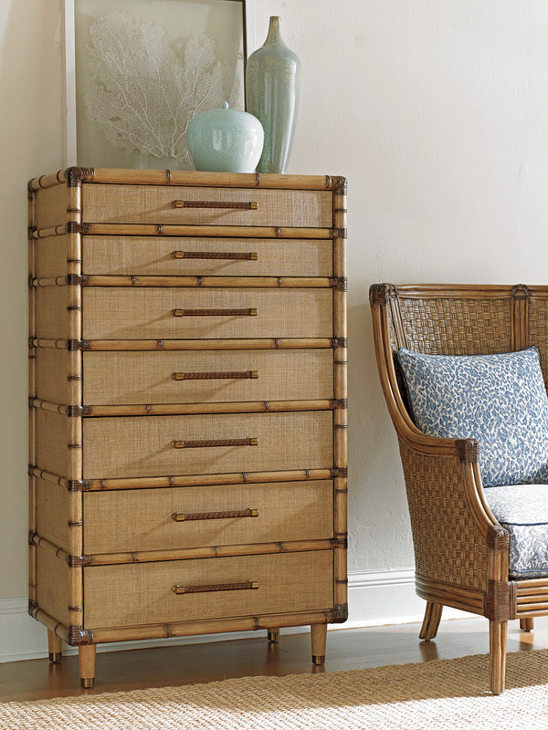 Lexington Tommy Bahama Home Bridgetown Chest: Luxurious 7-drawer Storage With Raffia Fronts & Bamboo Accents For Elegant Living Bermuda Sands  558-306