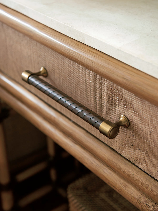 Lexington Tommy Bahama Home Cordoba Open Nightstand - Elevate Your Space With Luxurious White Cordova Stone And Raffia Accents Bermuda Sands  558-623