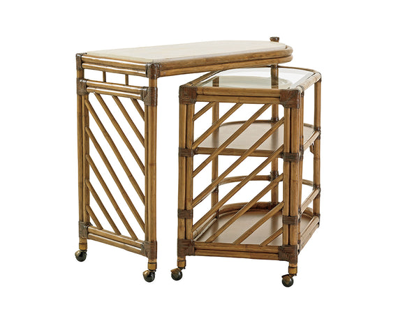 Lexington Tommy Bahama Home Cable Beach Bar Cart – Luxurious Mobile Design With Cordova Stone Top & Antique Brass Casters For Entertaining Bermuda Sands  558-862