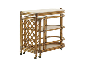 Lexington Tommy Bahama Home Cable Beach Bar Cart – Luxurious Mobile Design With Cordova Stone Top & Antique Brass Casters For Entertaining Bermuda Sands  558-862