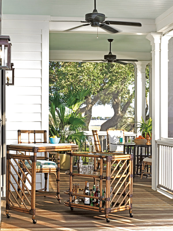 Lexington Tommy Bahama Home Cable Beach Bar Cart – Luxurious Mobile Design With Cordova Stone Top & Antique Brass Casters For Entertaining Bermuda Sands  558-862