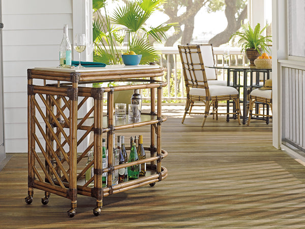 Lexington Tommy Bahama Home Cable Beach Bar Cart – Luxurious Mobile Design With Cordova Stone Top & Antique Brass Casters For Entertaining Bermuda Sands  558-862