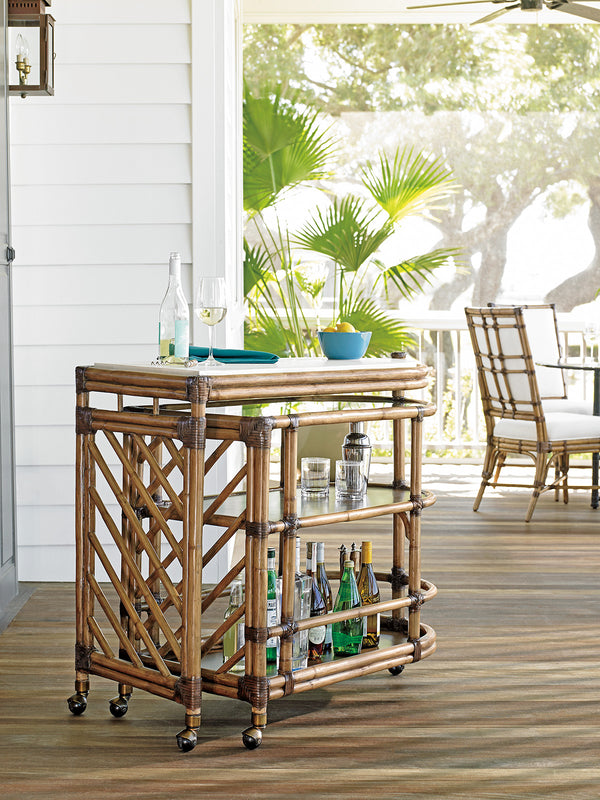 Lexington Tommy Bahama Home Cable Beach Bar Cart – Luxurious Mobile Design With Cordova Stone Top & Antique Brass Casters For Entertaining Bermuda Sands  558-862