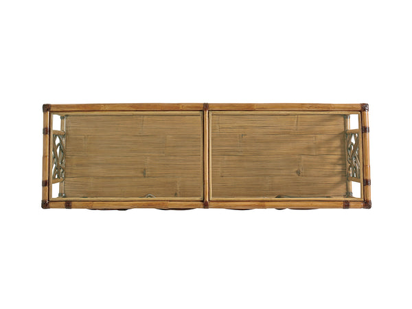 Lexington Tommy Bahama Home Sonesta Luxurious Serving Console With Twisted Rattan Fretwork And Beveled Glass Top For Stylish Homes Bermuda Sands  558-869