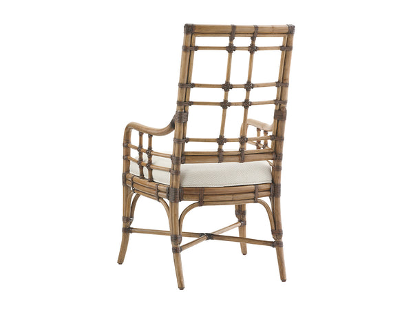 Lexington Tommy Bahama Home Seaview Arm Chair - Embrace Casual Elegance With Luxurious Leather-wrapped Rattan And Soft Upholstery Bermuda Sands  558-881-01