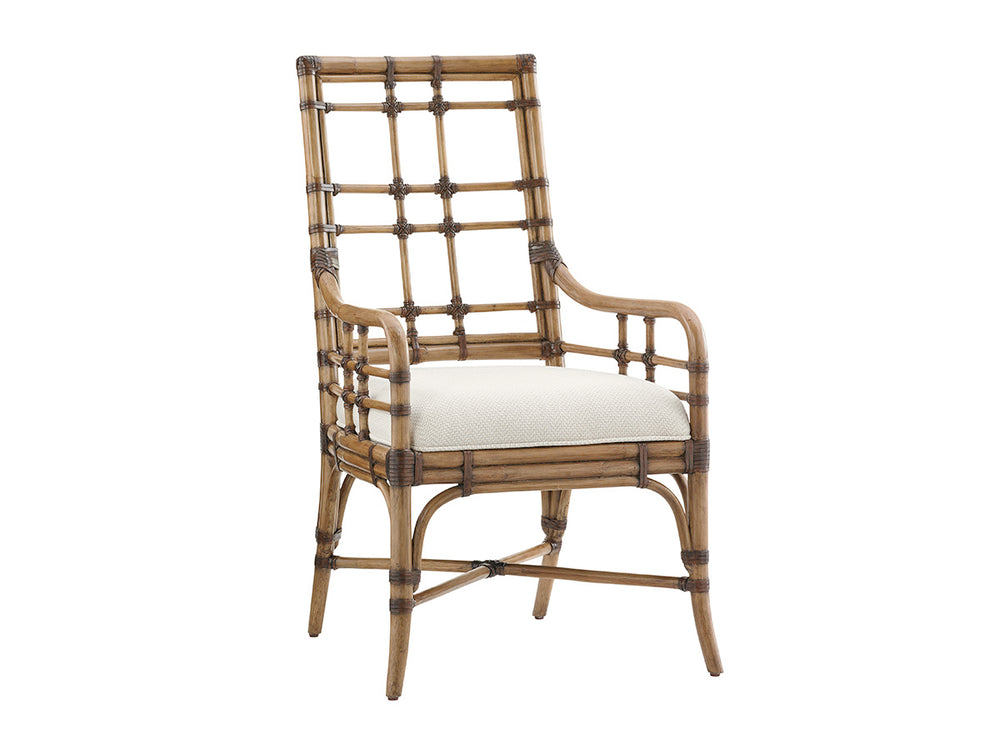 Lexington Tommy Bahama Home Seaview Arm Chair - Embrace Casual Elegance With Luxurious Leather-wrapped Rattan And Soft Upholstery Bermuda Sands  558-881-01