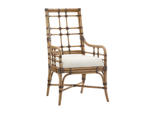 Lexington Tommy Bahama Home Seaview Arm Chair - Embrace Casual Elegance With Luxurious Leather-wrapped Rattan And Soft Upholstery Bermuda Sands  558-881-01