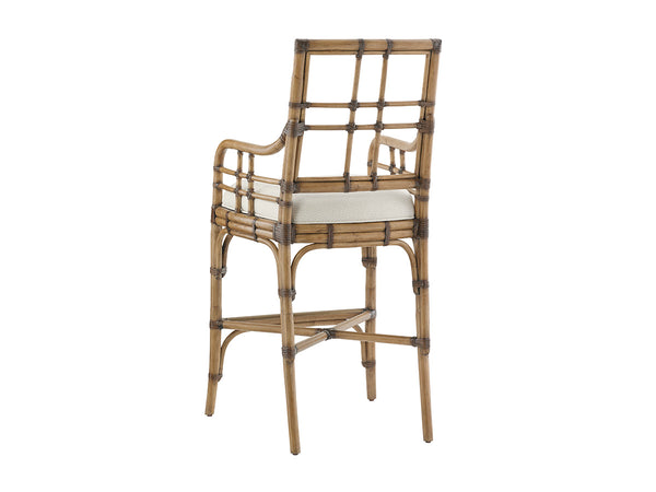 Lexington Tommy Bahama Home Lands End Bar Stool - Elegant Leather-wrapped Rattan Design With Antique Brass Foot Rails For Comfort Bermuda Sands  558-896-01