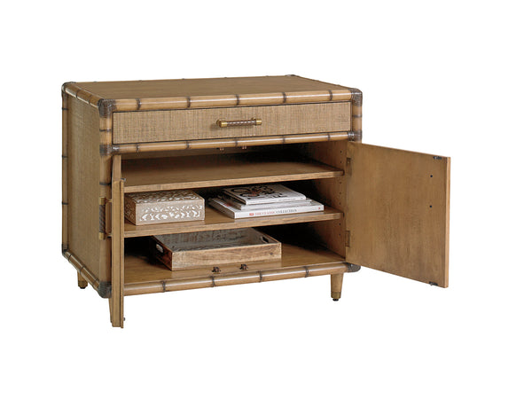 Lexington Tommy Bahama Home Larimar Elegant Storage Chest With Bamboo Carvings And Raffia Panels For Stylish Home Organization Bermuda Sands  558-932