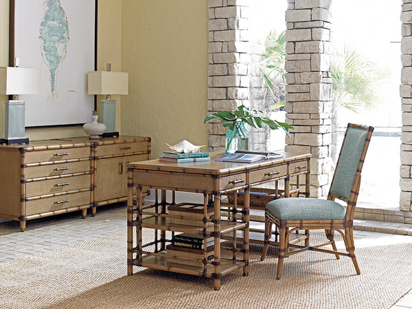 Lexington Tommy Bahama Home Larimar Elegant Storage Chest With Bamboo Carvings And Raffia Panels For Stylish Home Organization Bermuda Sands  558-932