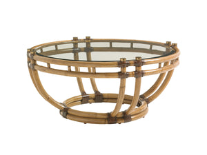 Lexington Tommy Bahama Home Turtle Beach Cocktail Table - Luxurious Rattan Design With Tempered Glass Top For Elegant Living Spaces Bermuda Sands  558-943
