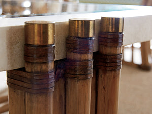 Lexington Tommy Bahama Home Weston Luxurious Cocktail Table With Cordova Stone Top, Brass Inlay & Elegant Leather Wrapped Frame Bermuda Sands  558-947