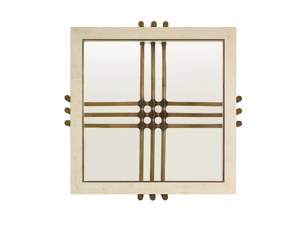 Lexington Tommy Bahama Home Weston Luxurious Cocktail Table With Cordova Stone Top, Brass Inlay & Elegant Leather Wrapped Frame Bermuda Sands  558-947