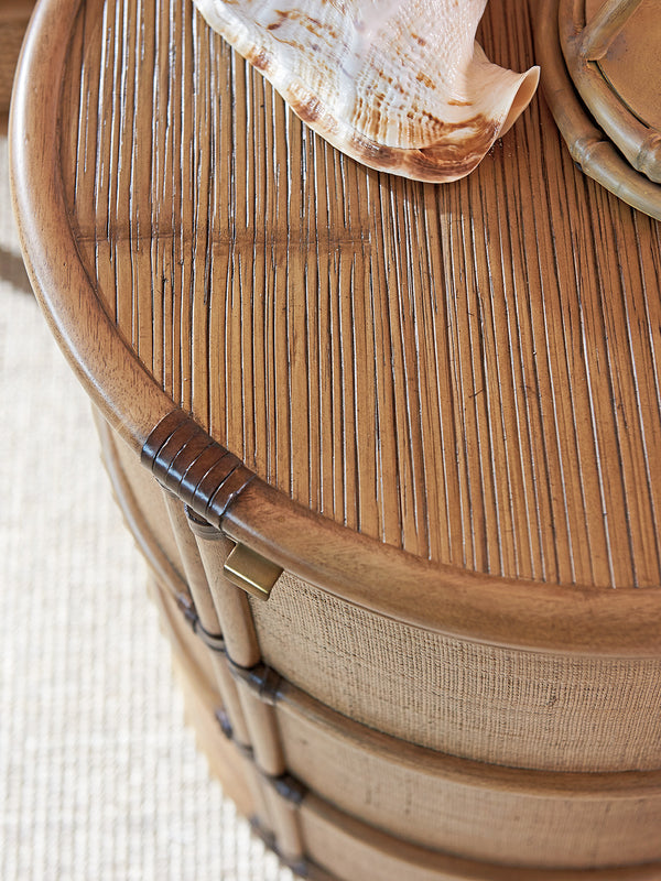 Lexington Tommy Bahama Home Cassada Drum Table - Embrace Casual Elegance With Bamboo Top, Raffia Frame & Ample Storage Space Bermuda Sands  558-950