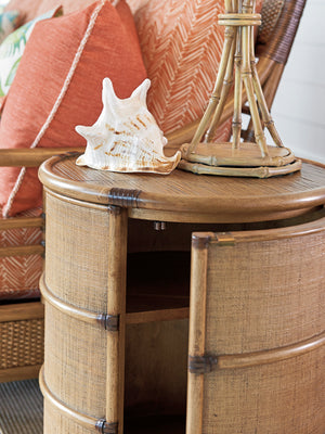 Lexington Tommy Bahama Home Cassada Drum Table - Embrace Casual Elegance With Bamboo Top, Raffia Frame & Ample Storage Space Bermuda Sands  558-950