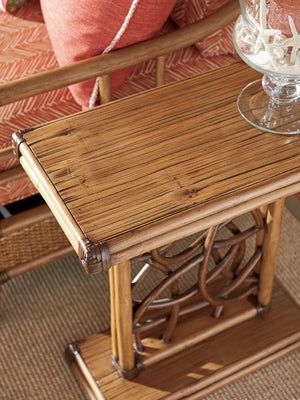 Lexington Tommy Bahama Home Angler Accent Table - Luxurious Rattan Craftsmanship With Crushed Bamboo Top For Elegant Living Spaces Bermuda Sands  558-952