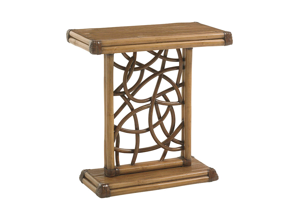 Lexington Tommy Bahama Home Angler Accent Table - Luxurious Rattan Craftsmanship With Crushed Bamboo Top For Elegant Living Spaces Bermuda Sands  558-952