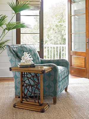 Lexington Tommy Bahama Home Angler Accent Table - Luxurious Rattan Craftsmanship With Crushed Bamboo Top For Elegant Living Spaces Bermuda Sands  558-952