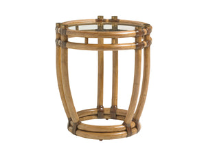 Lexington Tommy Bahama Home Turtle Beach End Table: Elevate Your Space With Luxurious Rattan, Glass Top, And Antique Brass Accents Bermuda Sands  558-953