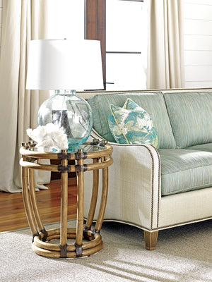 Lexington Tommy Bahama Home Turtle Beach End Table: Elevate Your Space With Luxurious Rattan, Glass Top, And Antique Brass Accents Bermuda Sands  558-953