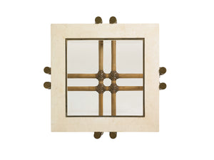 Lexington Tommy Bahama Home Los Cabos Lamp Table - Elegant Cordova Stone Top With Brass Inlay, Glass, And Rattan Frame Design Bermuda Sands  558-957