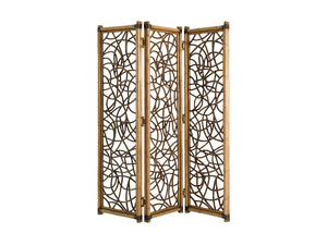 Lexington Tommy Bahama Home Exuma Rattan Screen - Elegant Room Divider With Leather Wrapped Frame & Antique Brass Ferrules Bermuda Sands  558-959