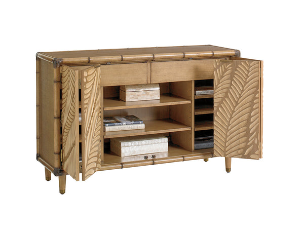 Lexington Tommy Bahama Home St. Croix Hall Chest - Elevate Your Space With Bamboo Carvings, Adjustable Shelves, And Timeless Elegance Bermuda Sands  558-973