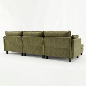 English Elm Modern Chenille Three Seat Sofa with Ottoman Usb Charging Ports and Storage Pockets Green W2519S00005