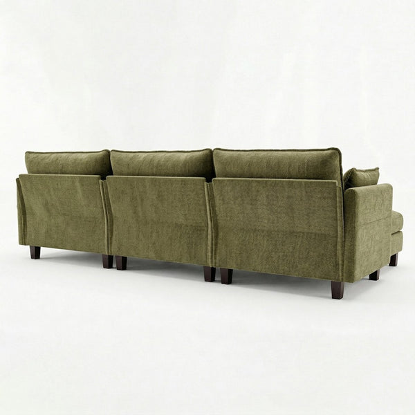 English Elm Modern Chenille Three Seat Sofa with Ottoman Usb Charging Ports and Storage Pockets Green W2519S00005