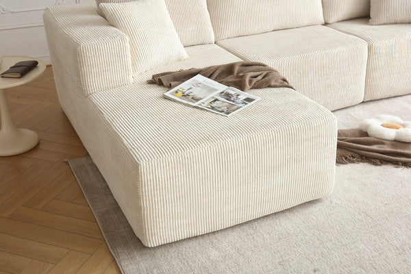 English Elm H613 Modular Sectional Sofa - Mid-Century Modern L-Shaped Couch With Reversible Chaise In Beige W3191S00002