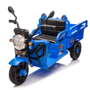English Elm 12v Kids Electric Cargo Trike with Led Lights Wide Seat Anti-slip Wheels Toddler Ride On Blue W1578P336050