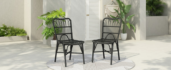 English Elm Christopher Knight Home® - Outdoor Hand-Woven PE Rattan Patio Dining Chairs Set of 2 with Iron Frame 400lb Capacity, No Assembly Required Black+Gery N762P236148G