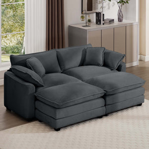 English Elm Corduroy Two-Seater Sofa With Ottoman - Stylish Grey Sofa For Small Spaces, Plush Comfort & Versatility W714S00831