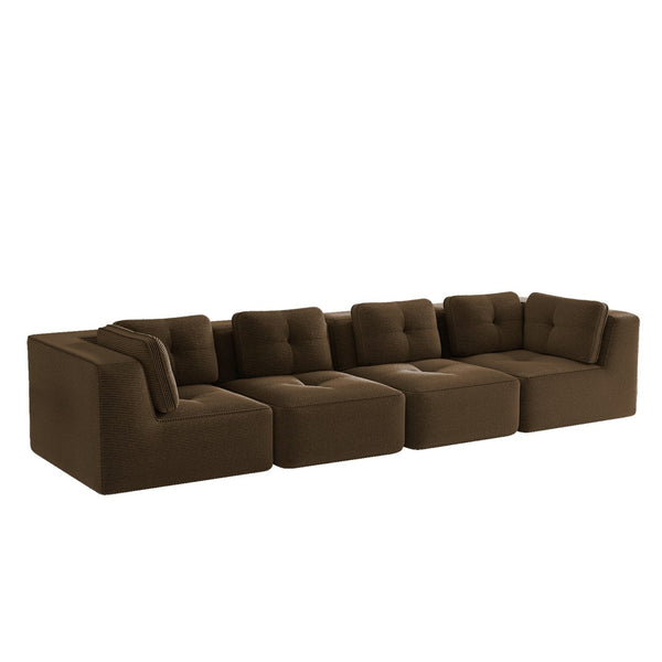 English Elm Modern Corduroy Sectional Sofa Tufted Four Seat Modular Design with Deep Cushions Brown W714S01810